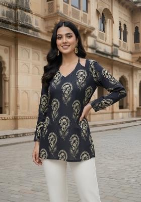 Black Printed Cotton Tunic