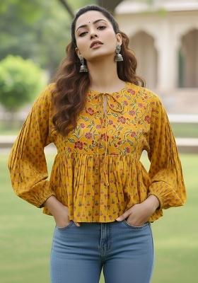 Yellow Printed Cotton Top