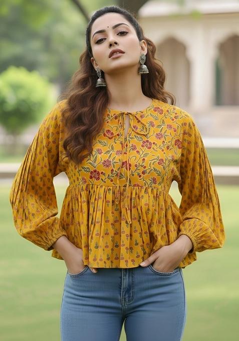 Yellow Printed Cotton Top