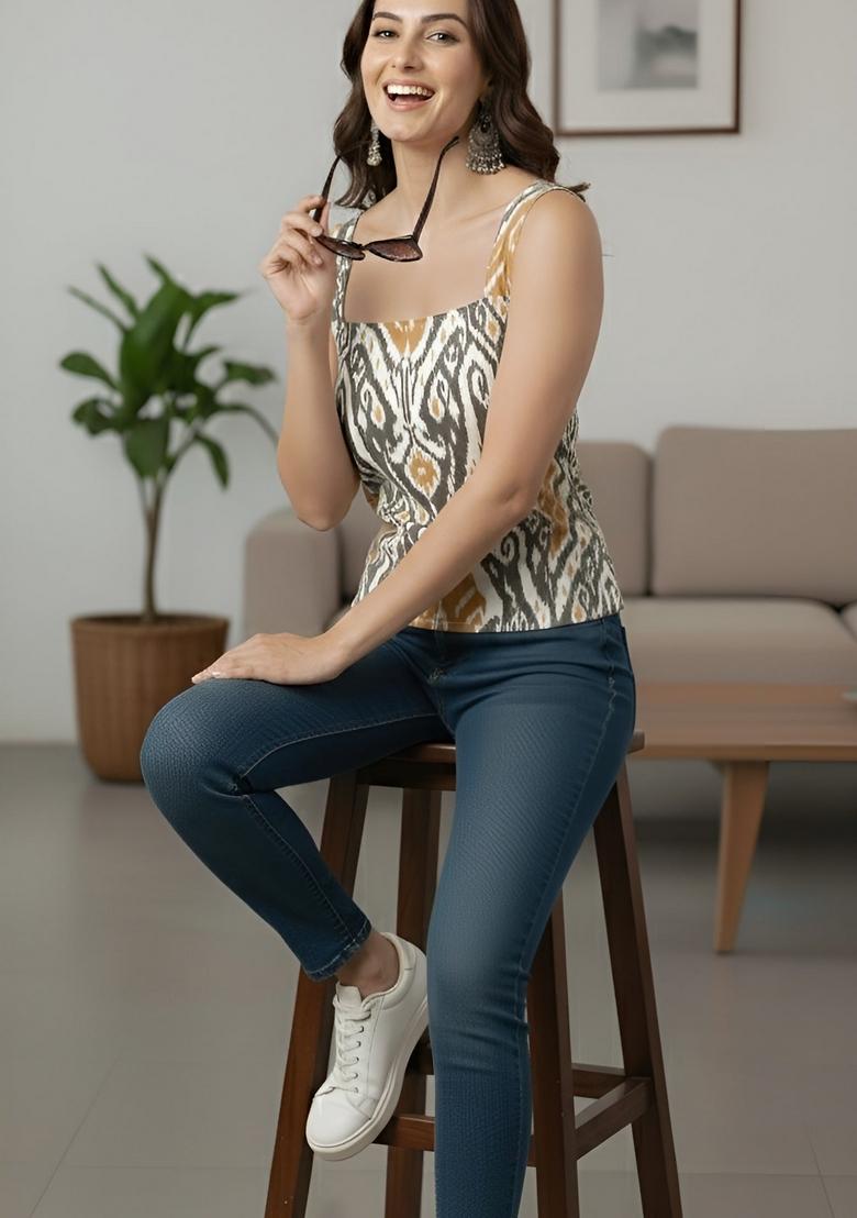 Grey Printed Cotton Top - Indya