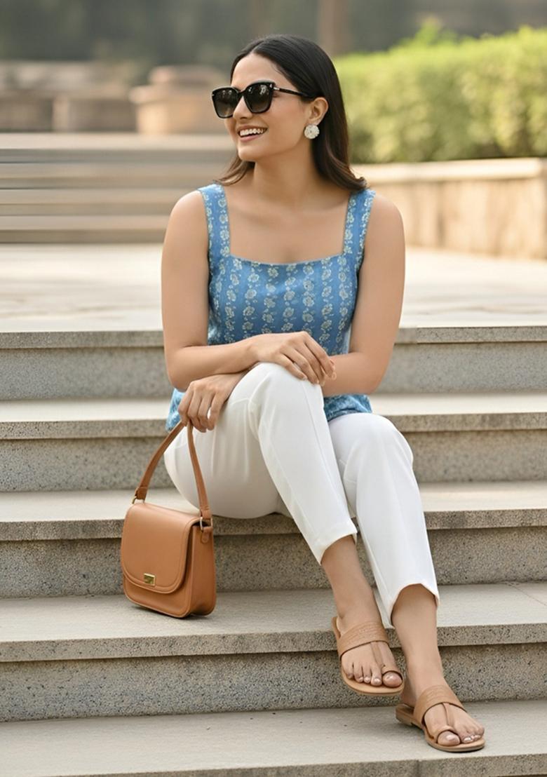 Blue Printed Cotton Top - Indya