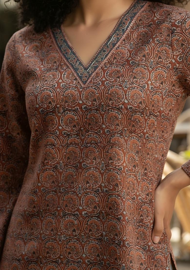 Maroon Printed Cotton Tunic - Indya