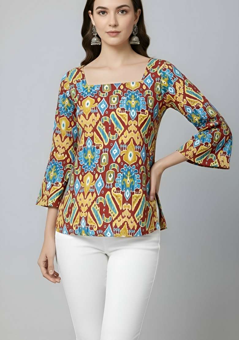 Multicolor Printed Cotton Kurta - Indya