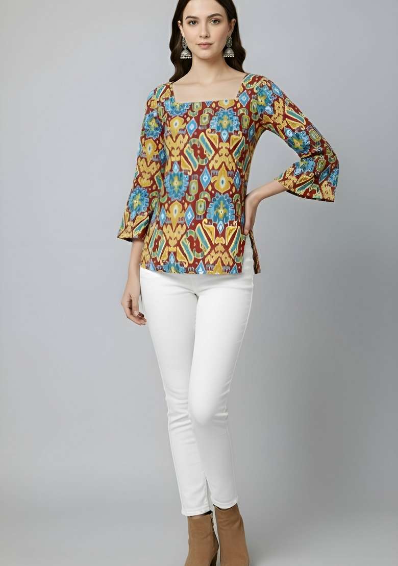 Multicolor Printed Cotton Kurta - Indya