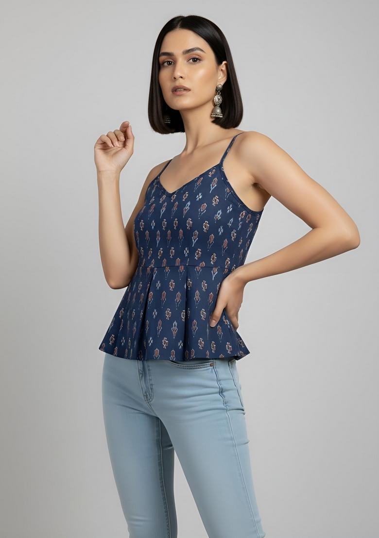 Blue Printed Cotton Top - Indya