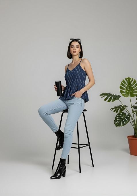 Blue Printed Cotton Top