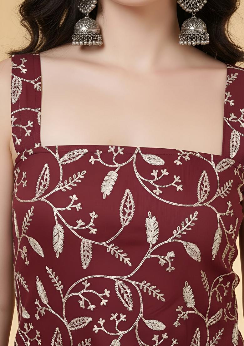 Burgundy Printed Cotton Top - Indya
