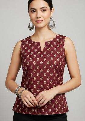 Maroon Printed Cotton Top
