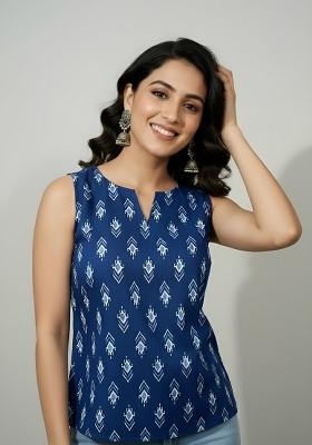 Blue Printed Cotton Top