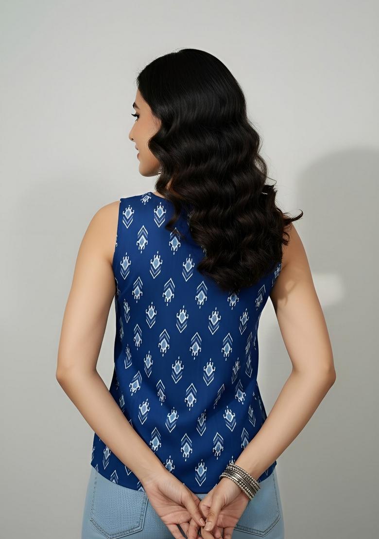 Blue Printed Cotton Top - Indya