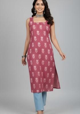Mauve Printed Cotton Kurta