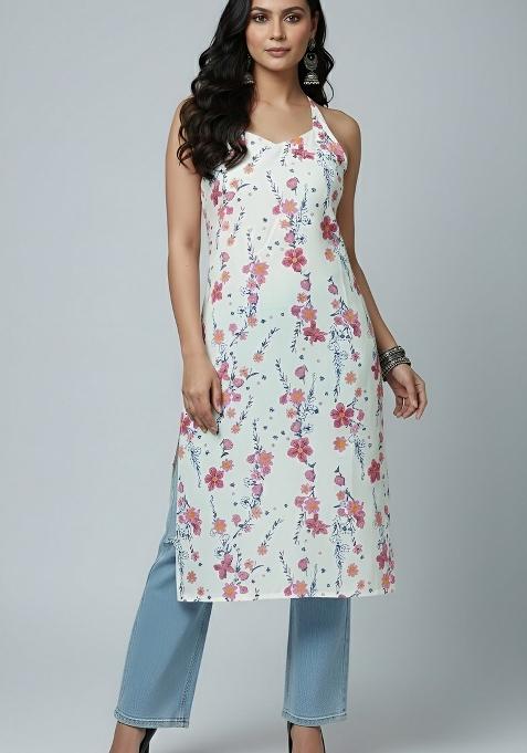 White Printed Cotton Kurta