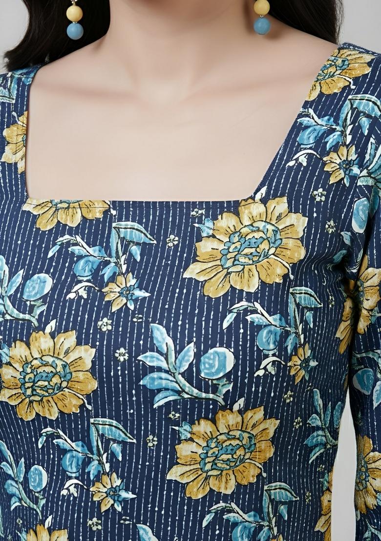 Blue Printed Cotton Tunic - Indya