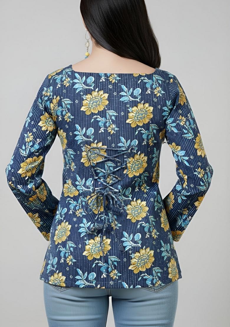 Blue Printed Cotton Tunic - Indya