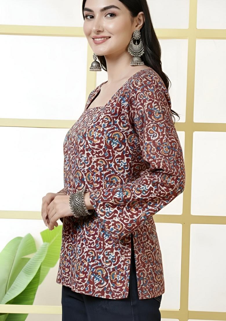 Maroon Printed Cotton Tunic - Indya