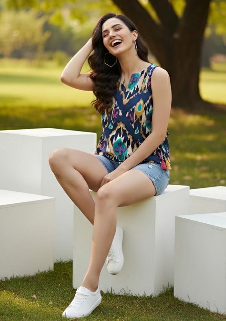 Multicolor Printed Cotton Top - Indya