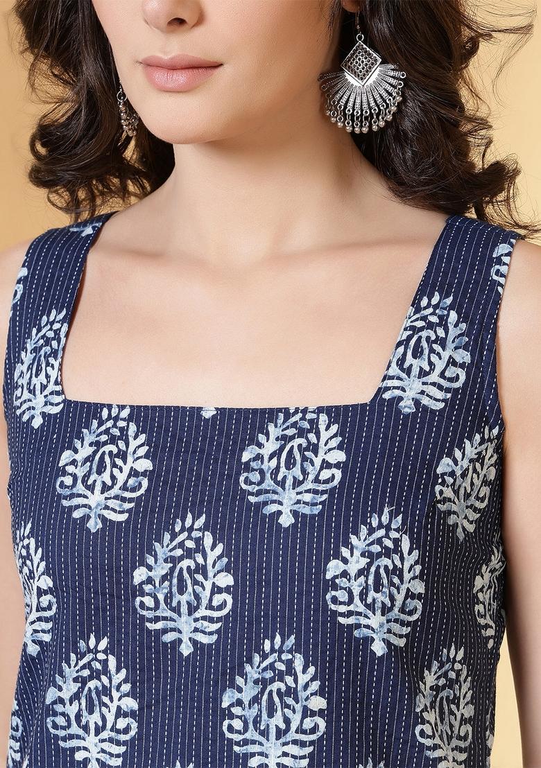 Blue Printed Cotton Tunic - Indya