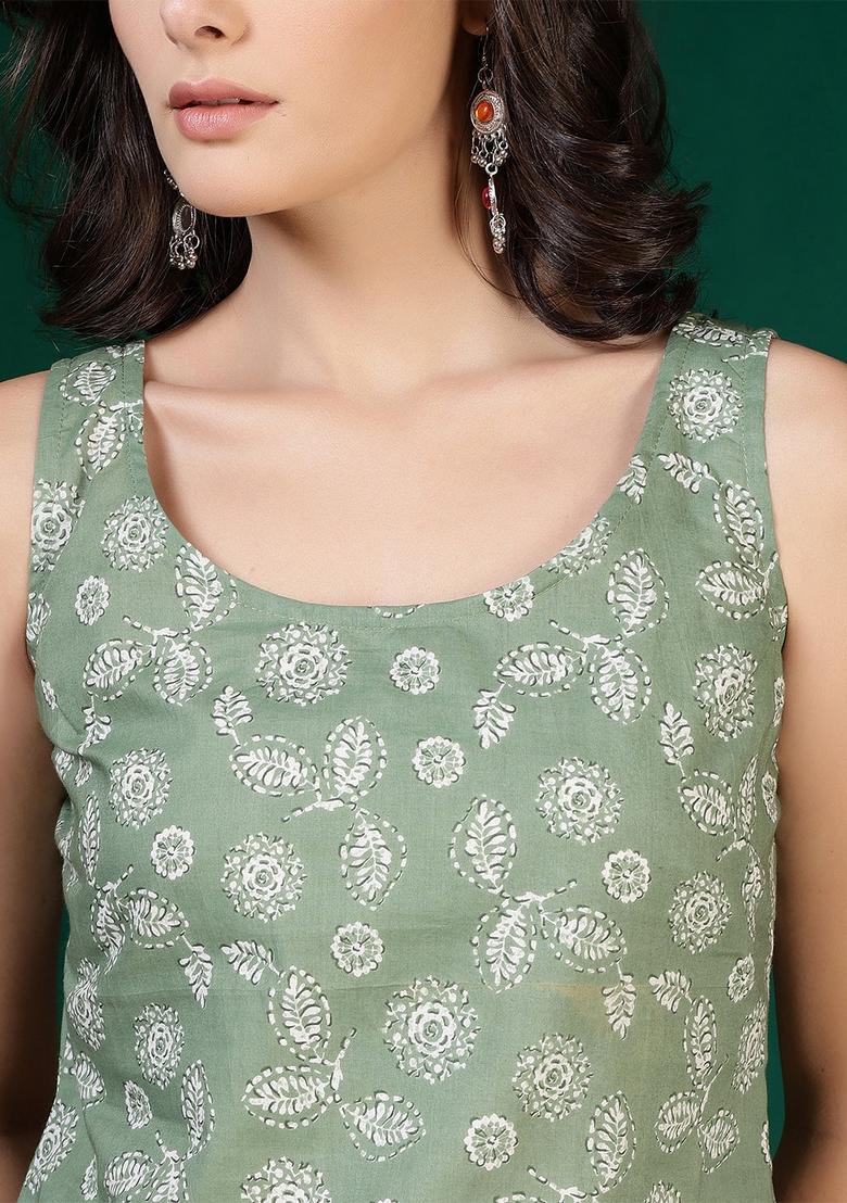 Green Printed Cotton Tunic - Indya