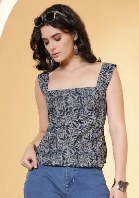 Grey Printed Cotton Top