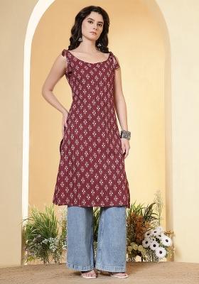 Burgundy Printed Cotton Kurta
