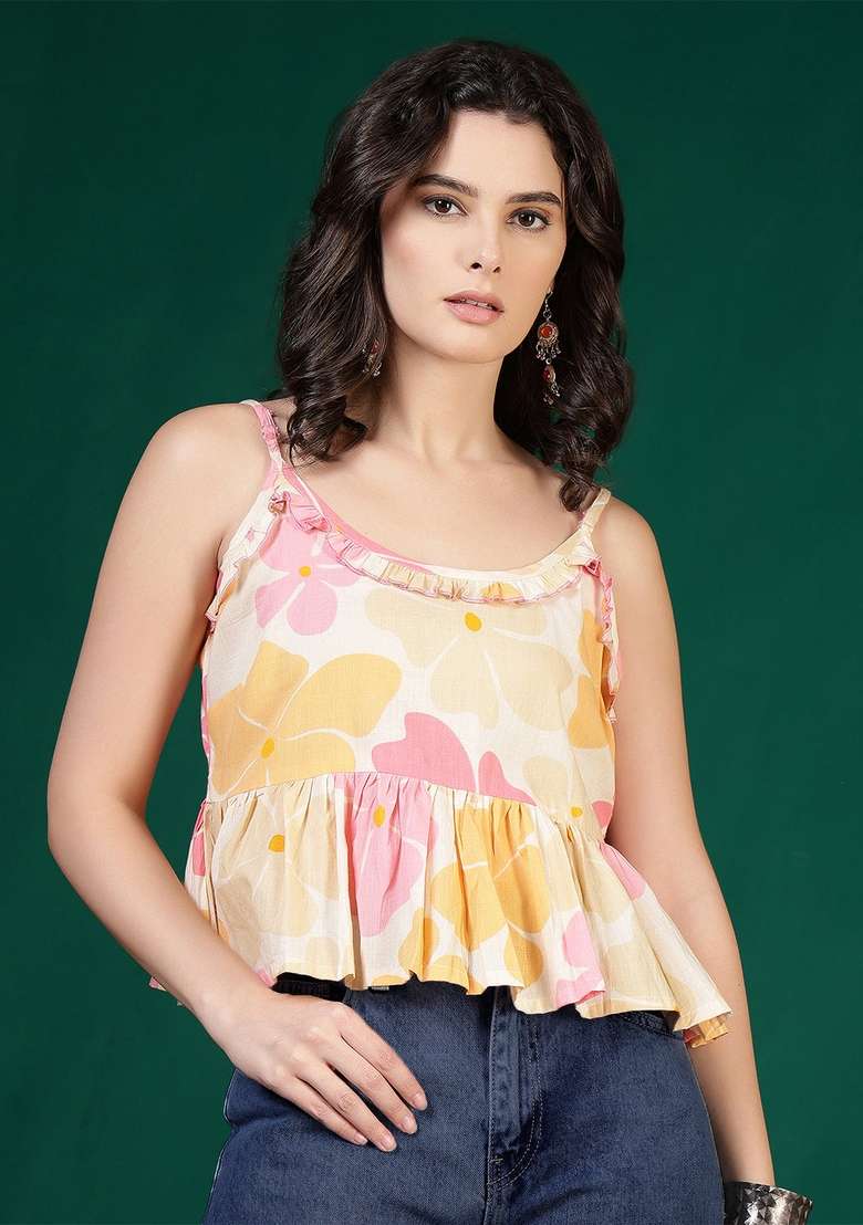 Multicolor Floral Print Cotton Kurta - Indya