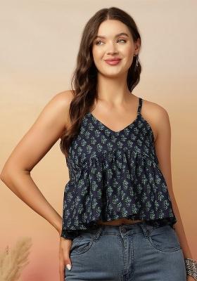 Blue Printed Cotton Top