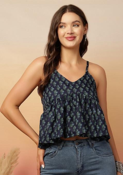 Blue Printed Cotton Top