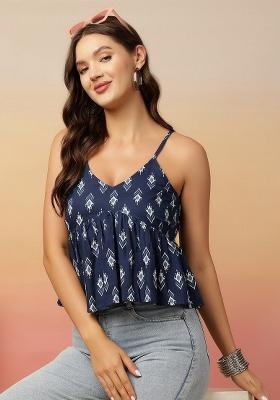 Blue Printed Cotton Top