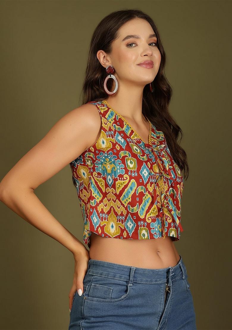 Multicolor Printed Cotton Top - Indya
