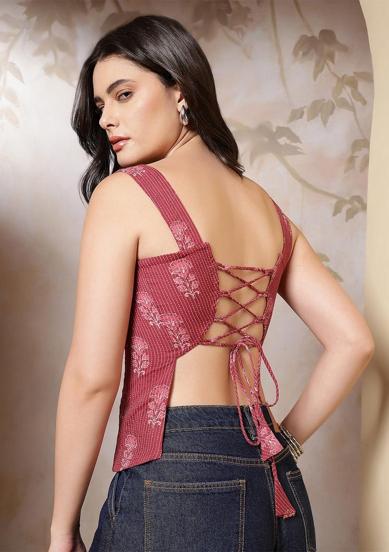 Mauve Printed Cotton Top - Indya