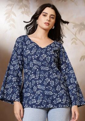 Blue Printed Cotton Indo Western