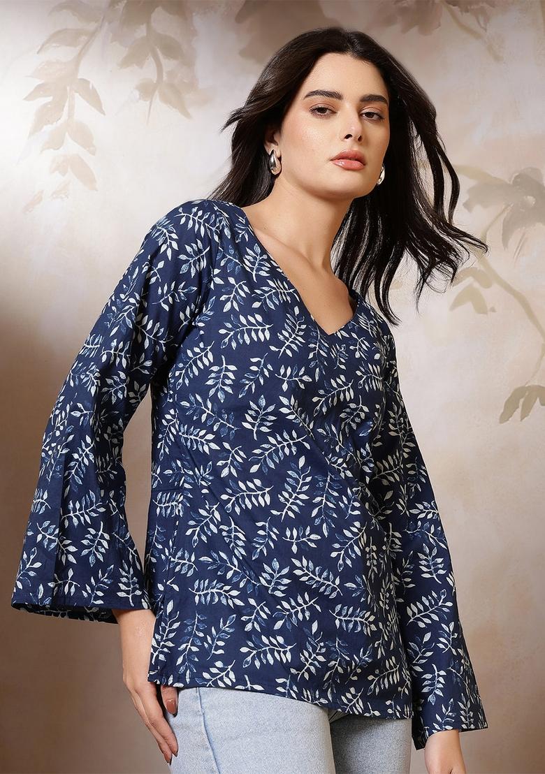 Blue Printed Cotton Indo Western - Indya
