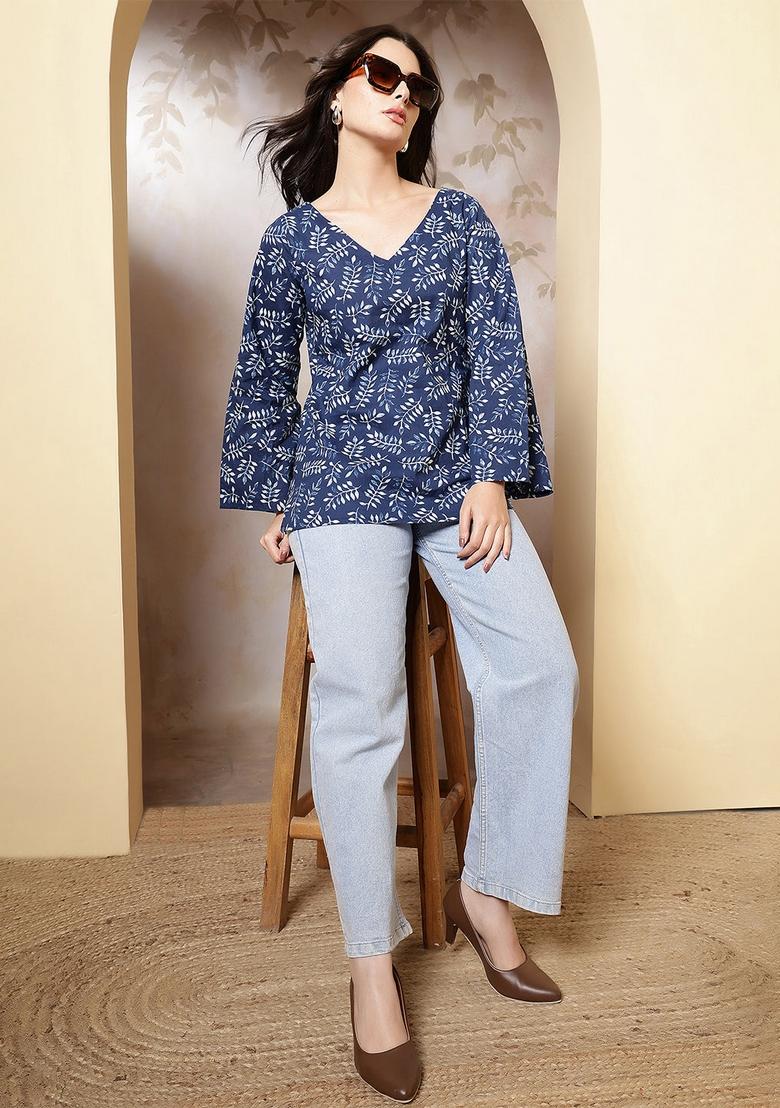 Blue Printed Cotton Indo Western - Indya