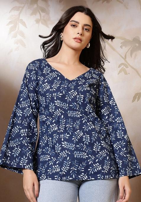 Blue Printed Cotton Indo Western