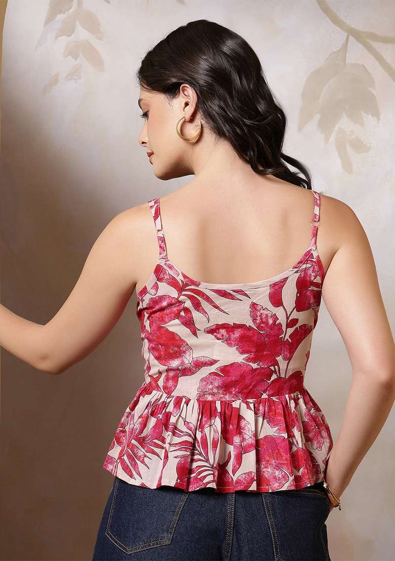 Multicolor Floral Print Cotton Kurta - Indya