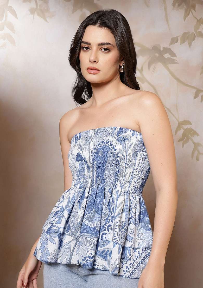 Blue Printed Cotton Top - Indya