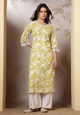 Green Printed Cotton Kurta