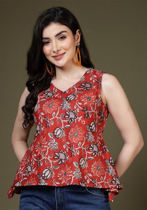 Red Printed Cotton Top