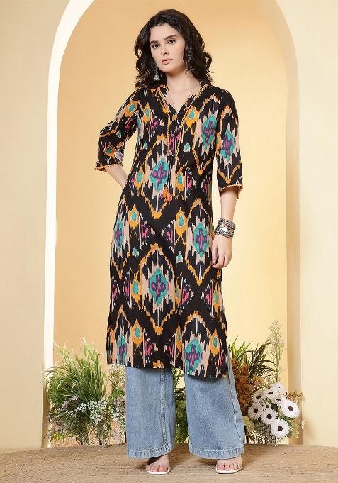 Black Printed Cotton Kurta