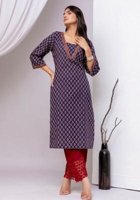 Blue Printed Cotton Kurta