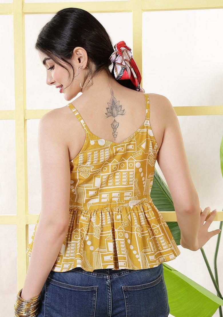 Yellow Printed Cotton Top - Indya