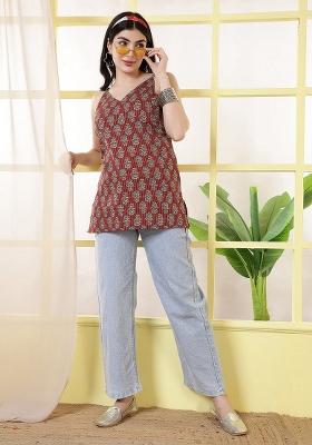 Maroon Printed Cotton Tunic