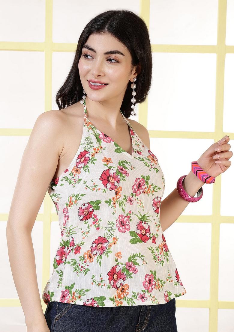 White Printed Cotton Tunic - Indya