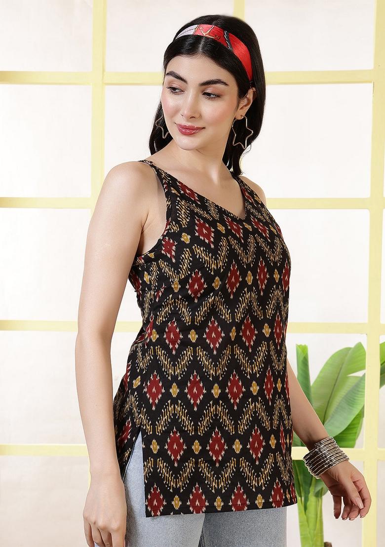 Black Printed Cotton Tunic - Indya