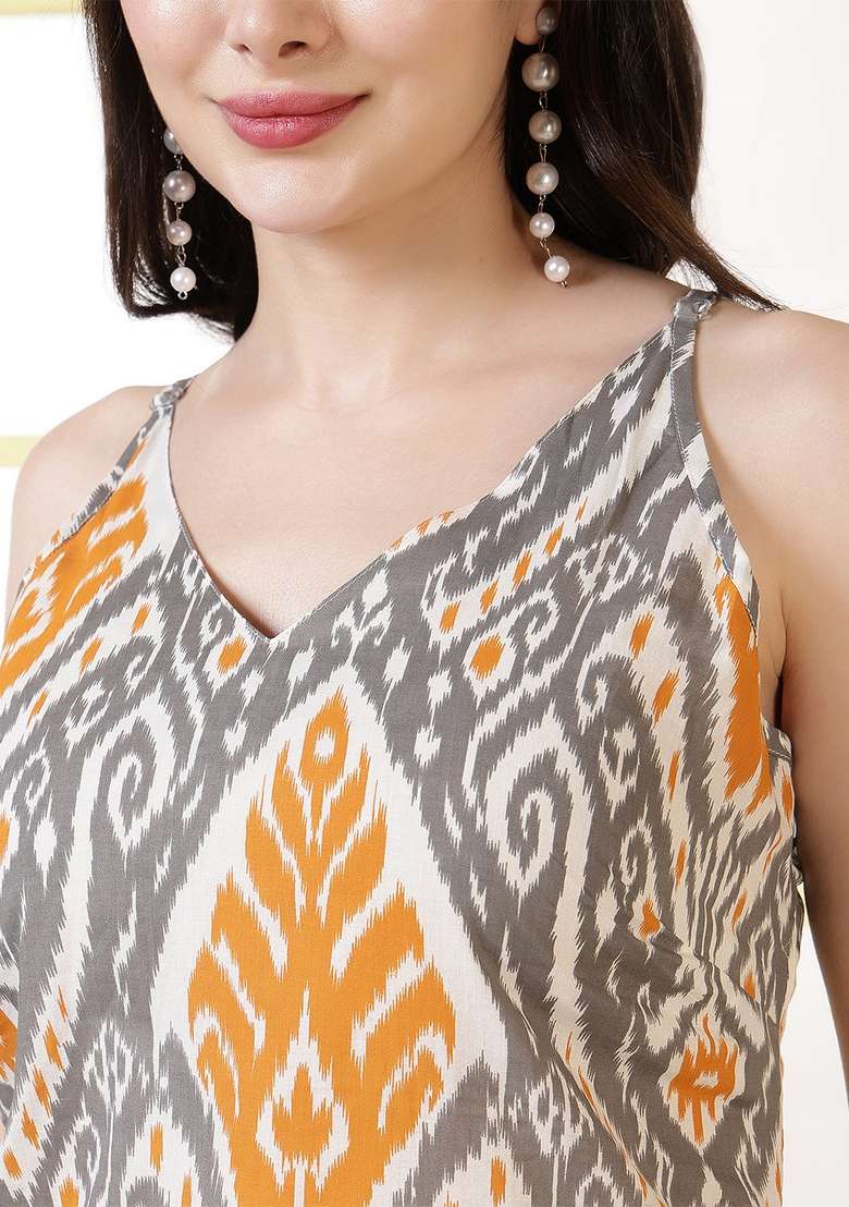 Grey Printed Cotton Kurta - Indya