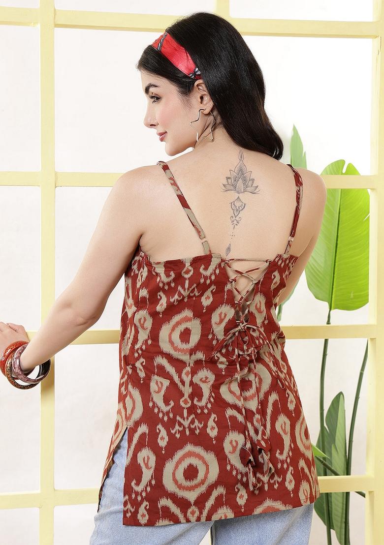 Rust Printed Cotton Tunic - Indya