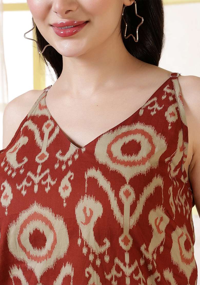 Rust Printed Cotton Kurta - Indya