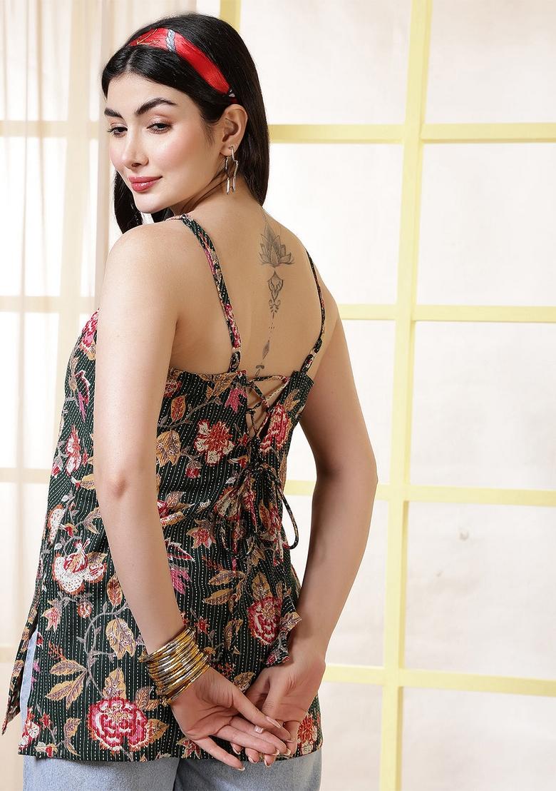 Green Printed Cotton Tunic - Indya