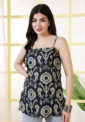 Navy Blue Printed Cotton Tunic