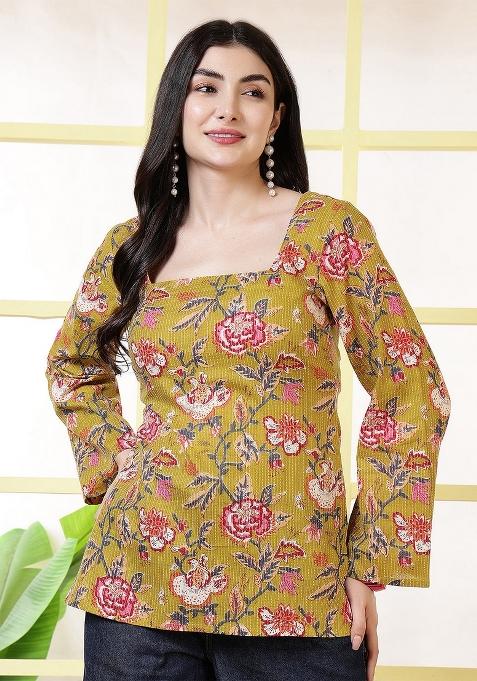 Mustard Printed Cotton Tunic